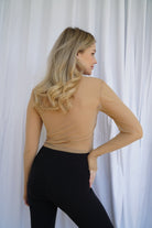 Lezat Top Hailey Mesh and Cotton Long Sleeve Top - Latte