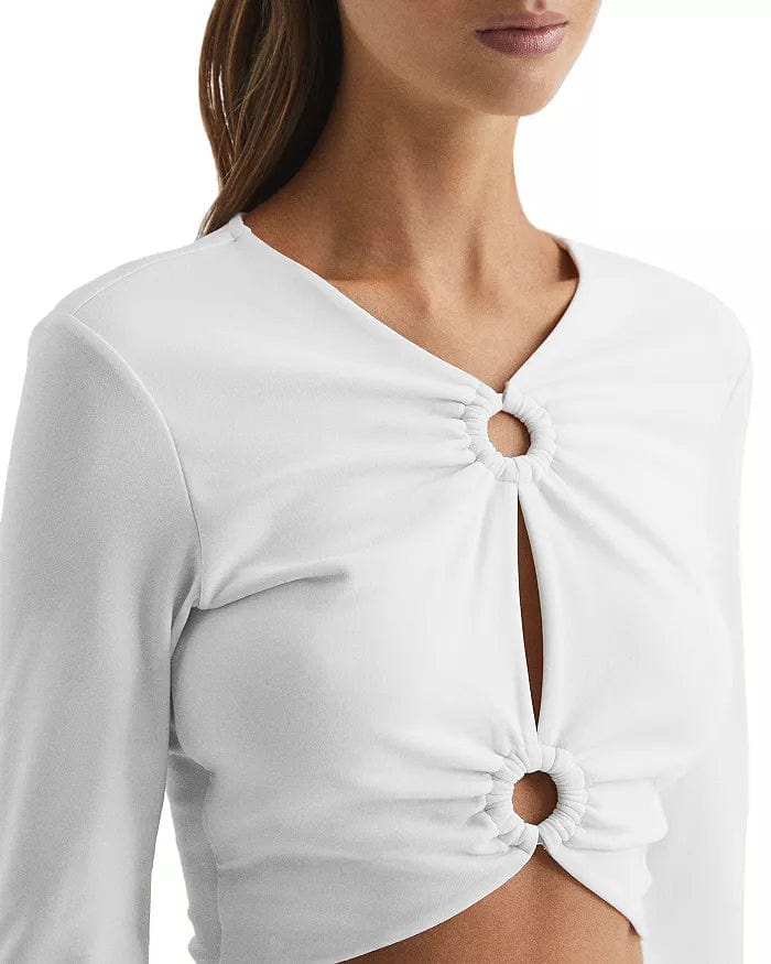 Lezat Top Melli Cotton Cutout Long Sleeve Crop Top - White