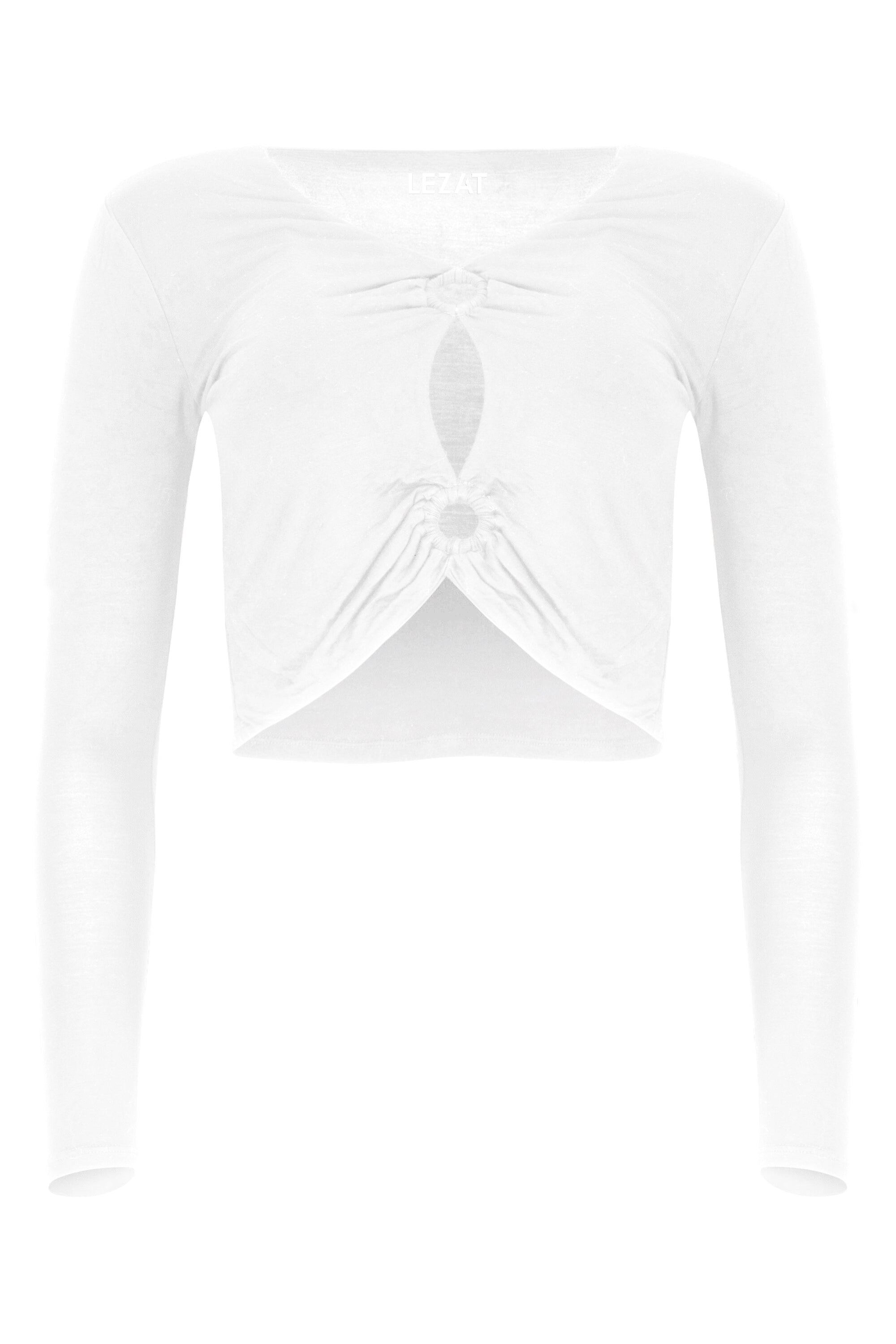 Lezat Top Melli Modal Cutout Long Sleeve Crop Top - White
