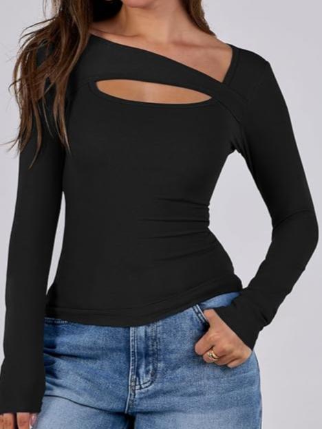Lezat Top Paige Cotton Long Sleeve Cutout Top - Black