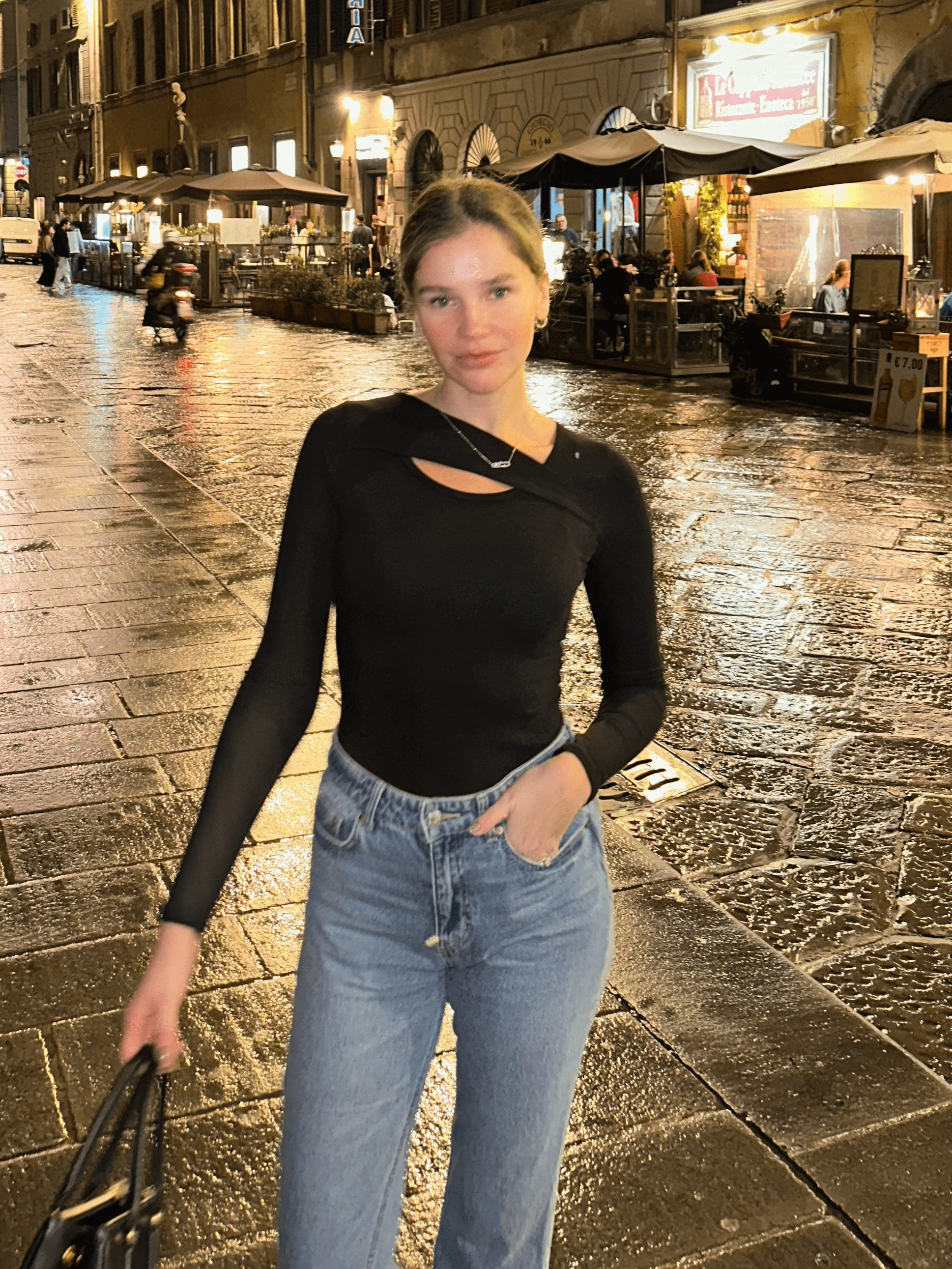 Lezat Top Paige Cotton Long Sleeve Cutout Top - Black