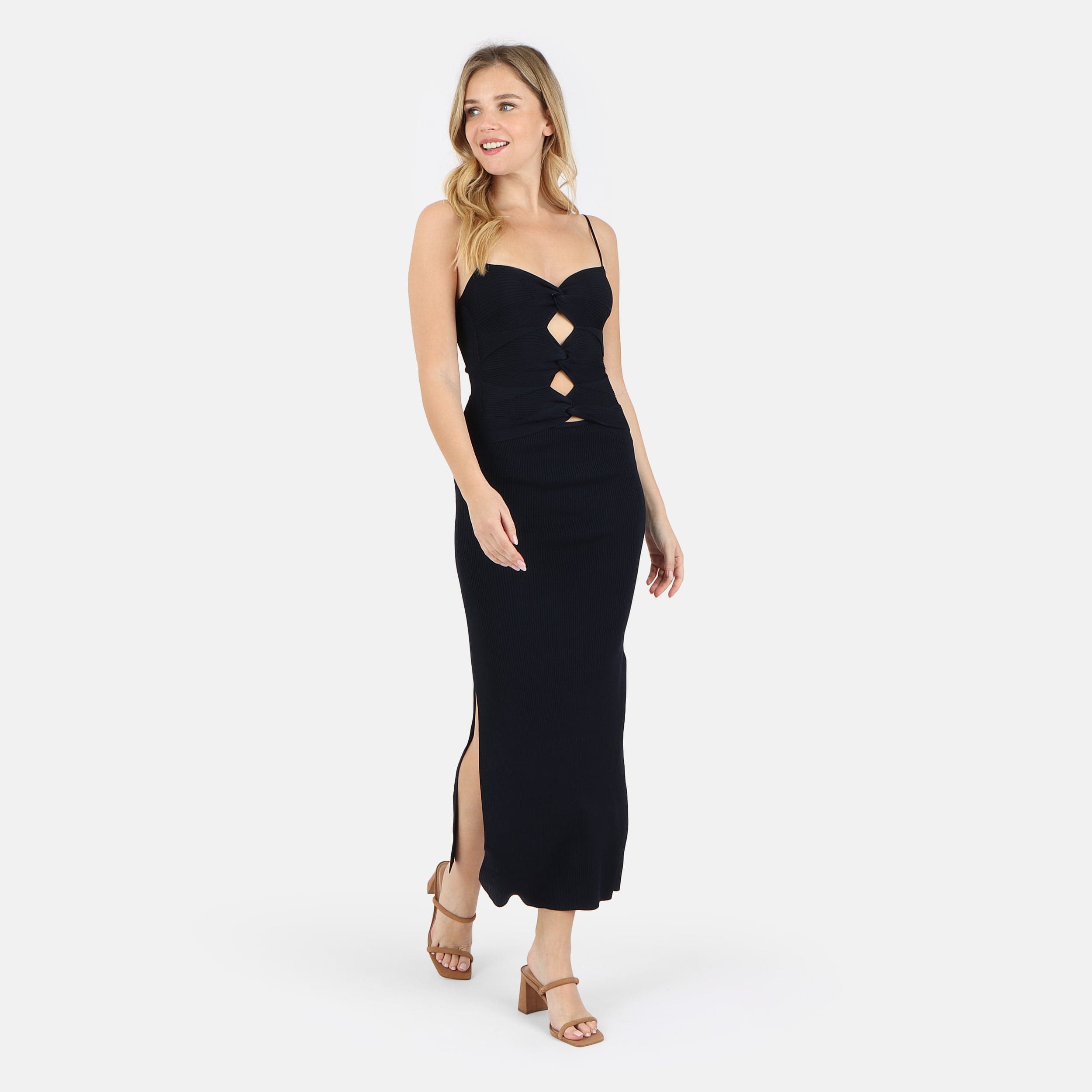 Lezat Dress Heidi Cutout Detail Ribbed Maxi Dress - Black