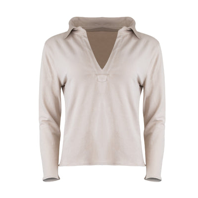 Lezat Dress Khloe Cotton V-Neck Henley - Latte