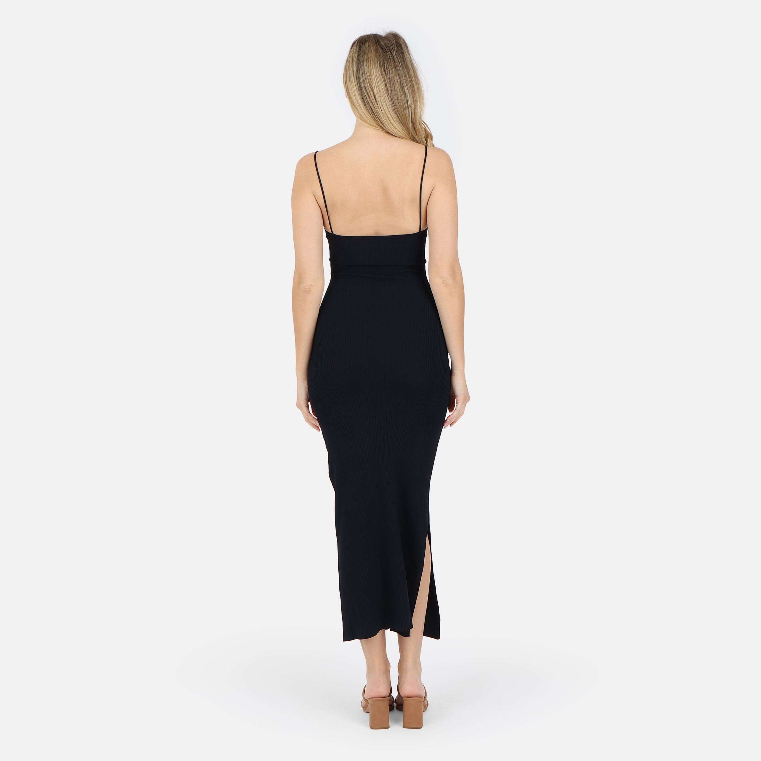Lezat Dress Selena Modal Cutout Slit Dress - Black