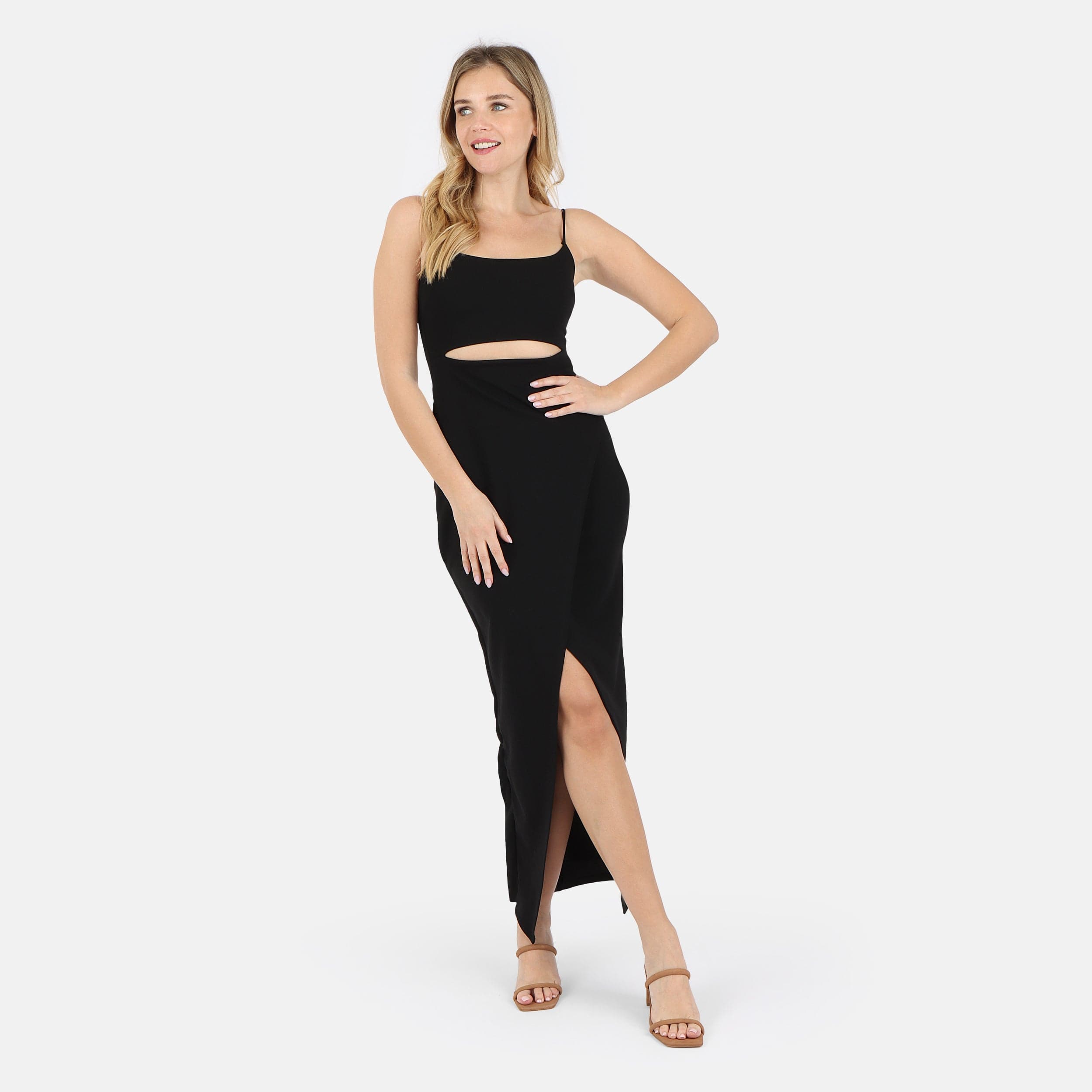 Lezat Dress Selena Modal Cutout Slit Dress - Black