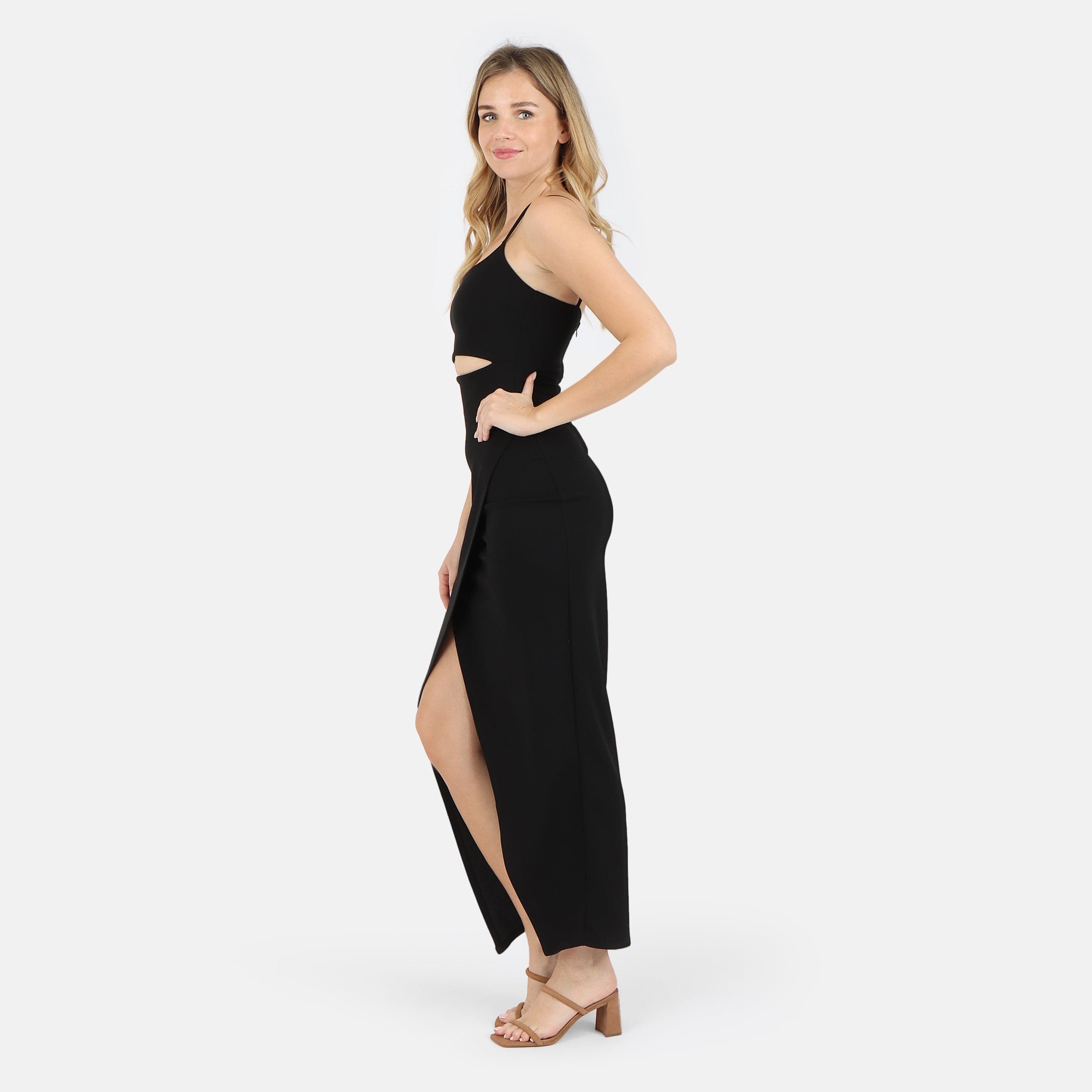 Lezat Dress Selena Modal Cutout Slit Dress - Black