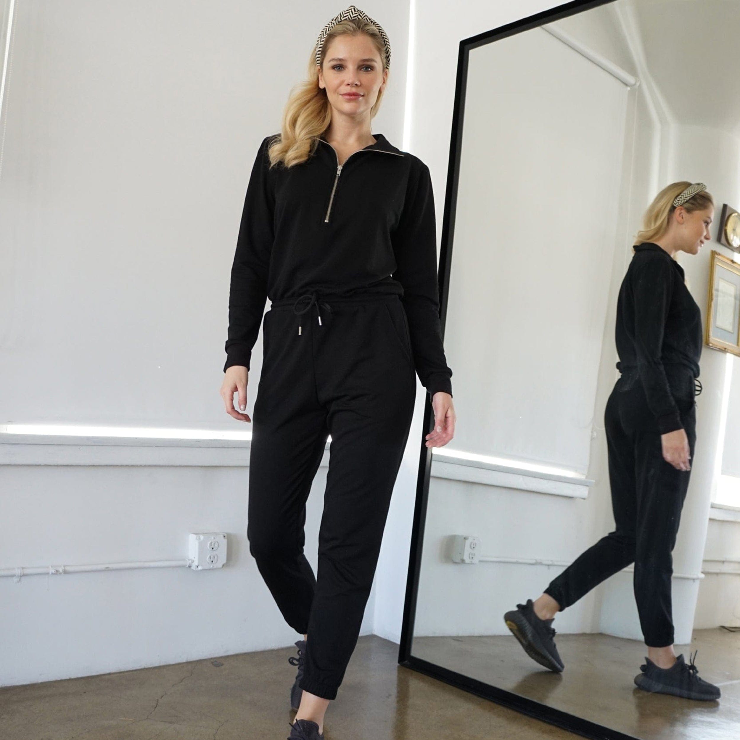 Lezat Jumpsuit Ava Half Zip Modal Jumpsuit - Black