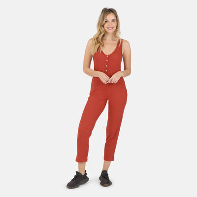 Lezat Jumpsuit Costa Organic Cotton Waffle Thermal Pocketed Jumpsuit - Brick
