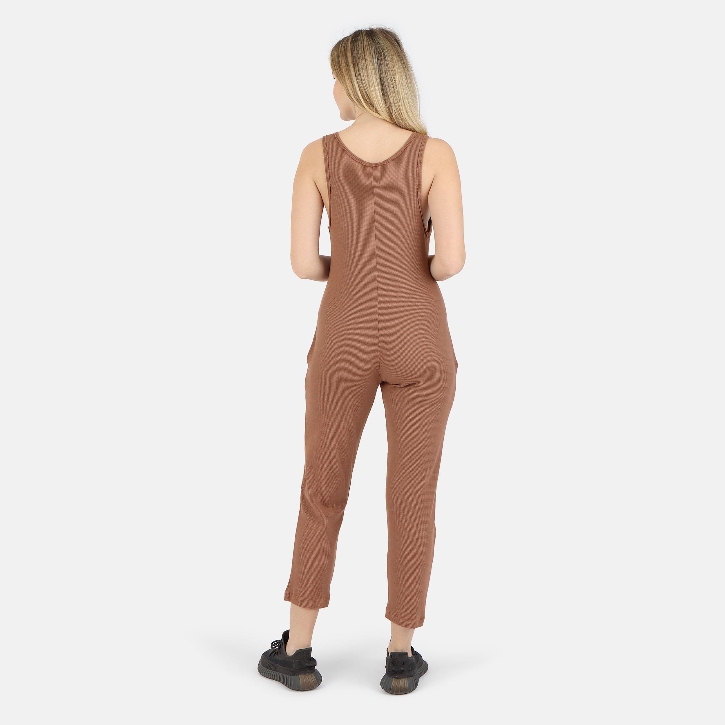 Lezat Jumpsuit Costa Organic Cotton Waffle Thermal Pocketed Jumpsuit - Cocoa