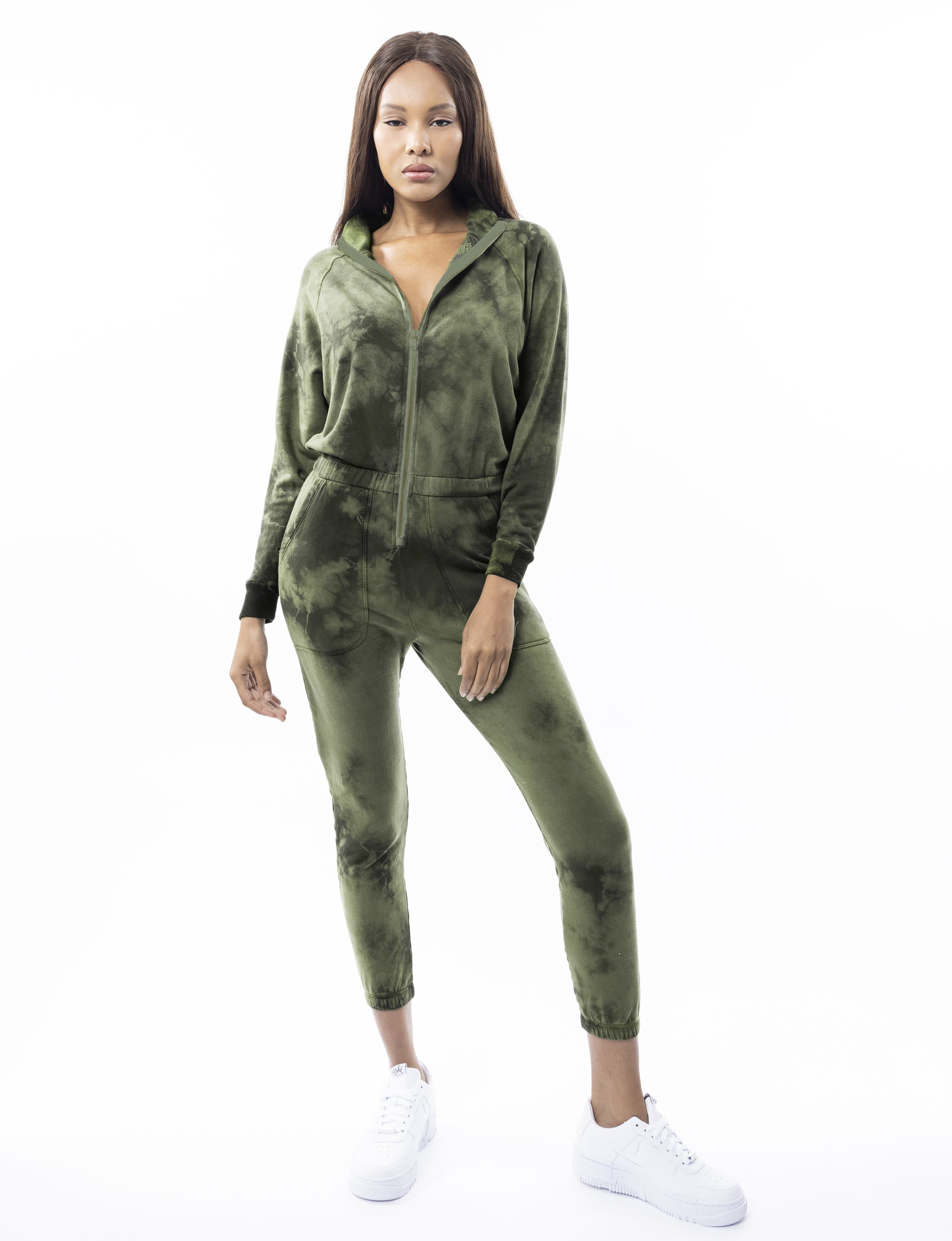 Lezat Jumpsuit Restore Soft Terry Jumpsuit - Hunter Green Tie Dye