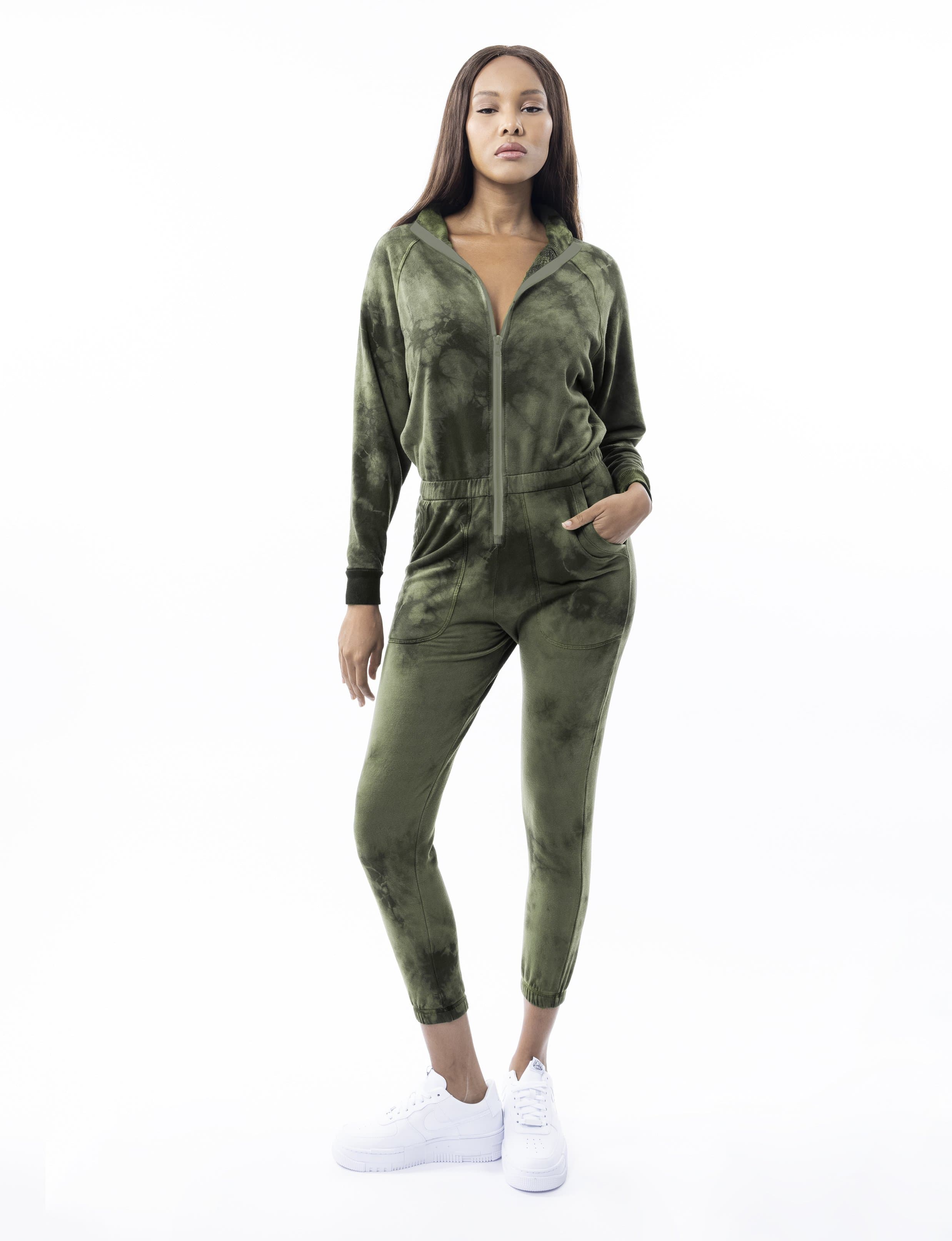 Lezat Jumpsuit Restore Soft Terry Jumpsuit - Hunter Green Tie Dye