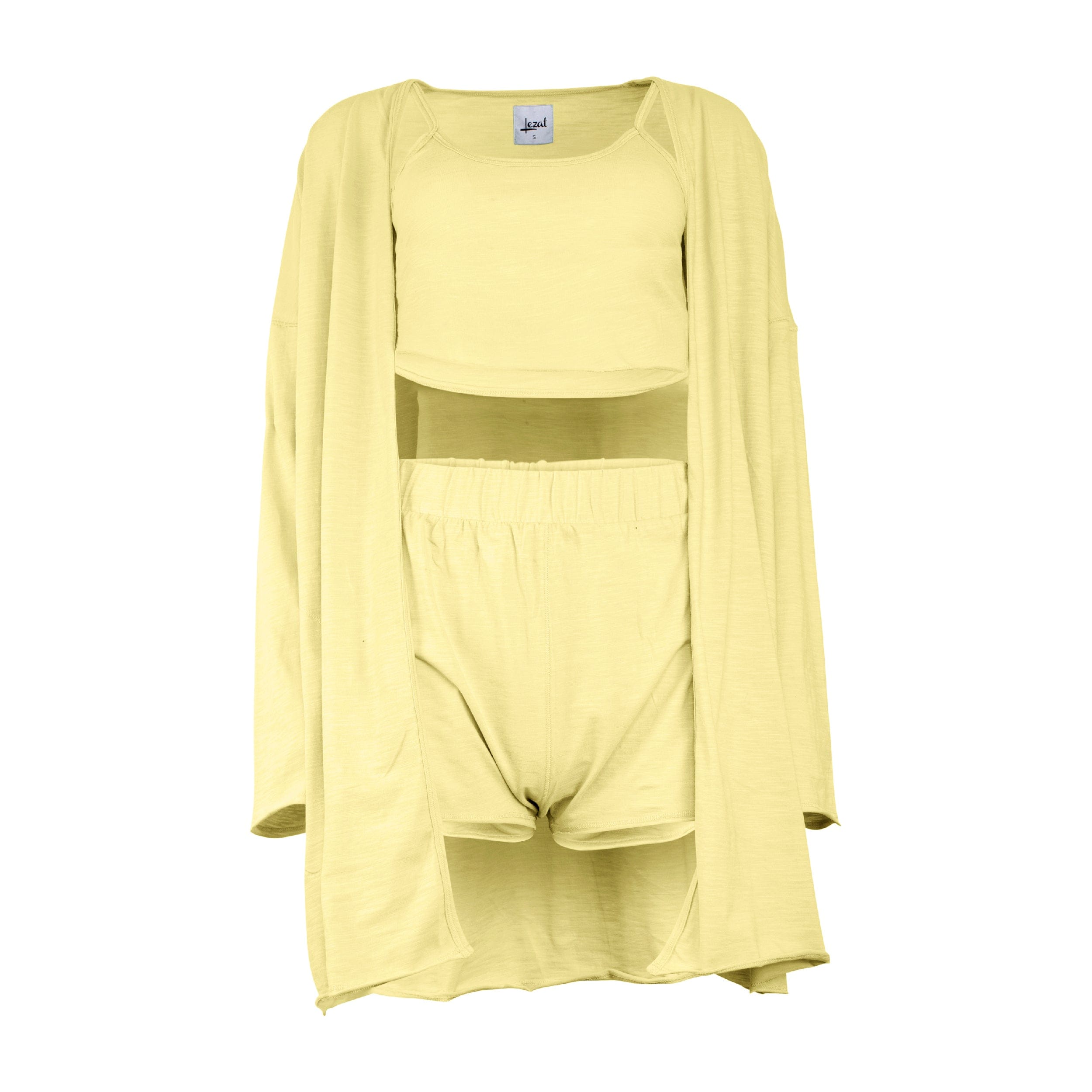 Lezat Loungewear Kora Cotton Tank, Shorts & Robe Sleep Set - Banana