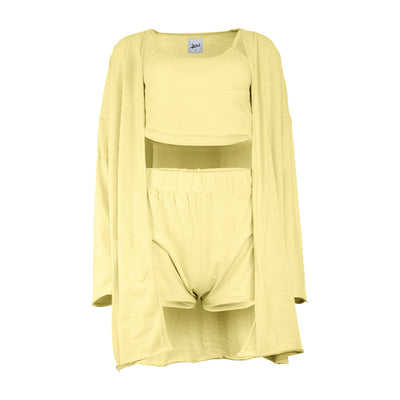 Lezat Loungewear Kora Cotton Tank, Shorts & Robe Sleep Set - Banana