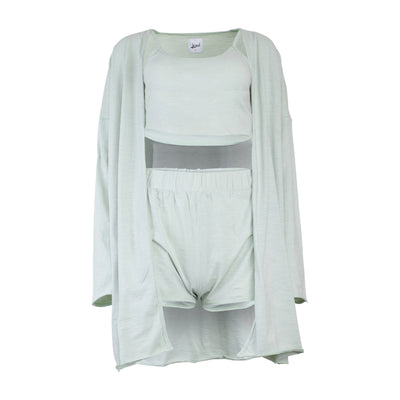 Lezat Loungewear Kora Cotton Tank, Shorts & Robe Sleep Set - Sage