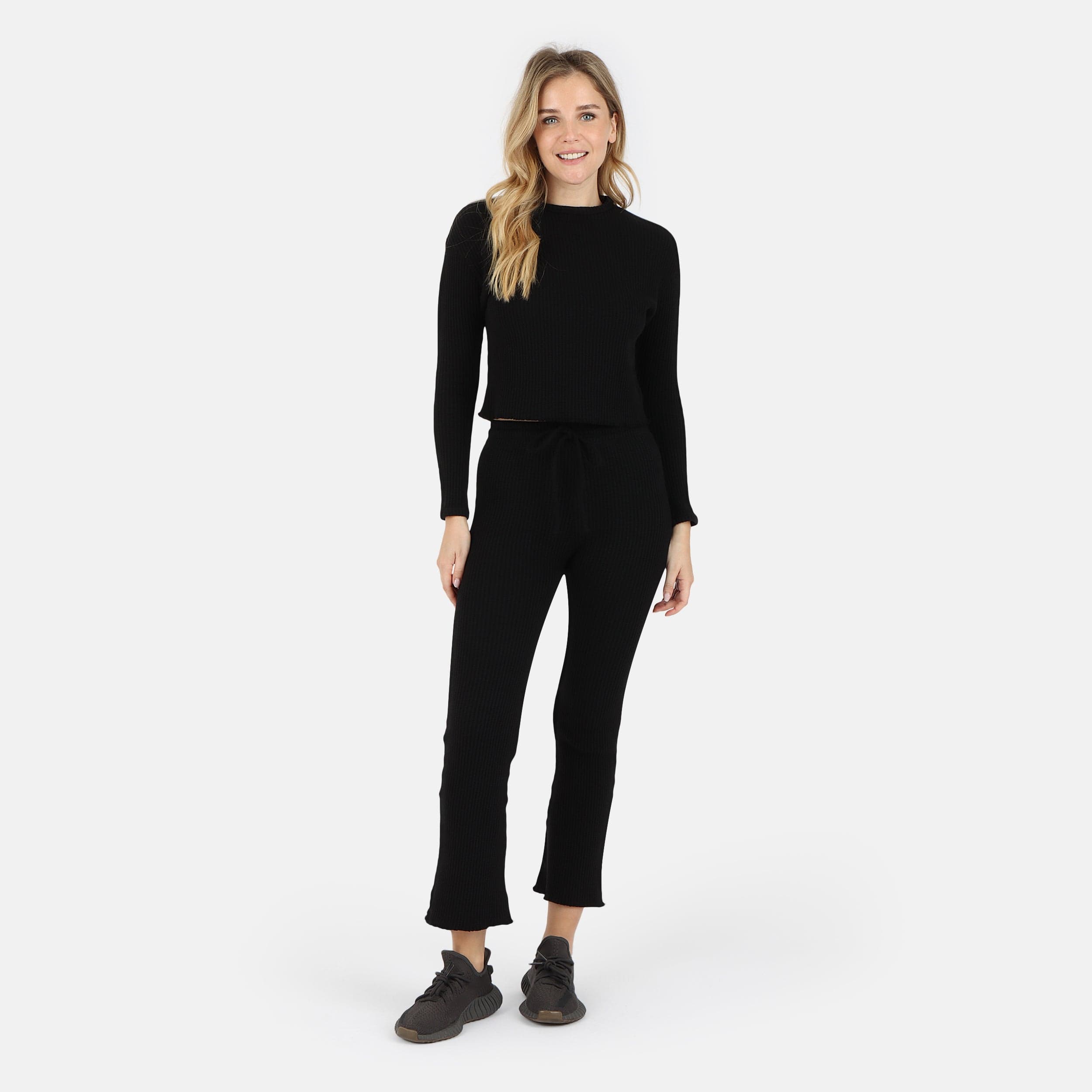 Lezat Pullover Fiona Organic Cotton Waffle Thermal Pant - Black