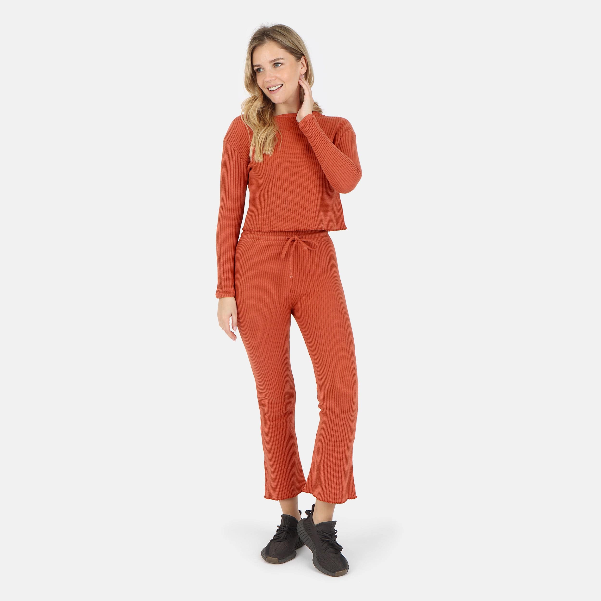 Lezat Pullover Fiona Organic Cotton Waffle Thermal Pant - Brick