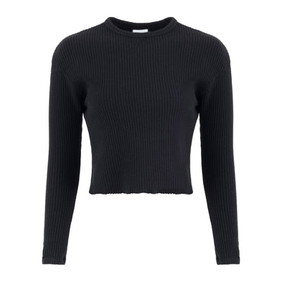 Lezat Pullover Fiona Organic Cotton Waffle Thermal Pullover Top - Black