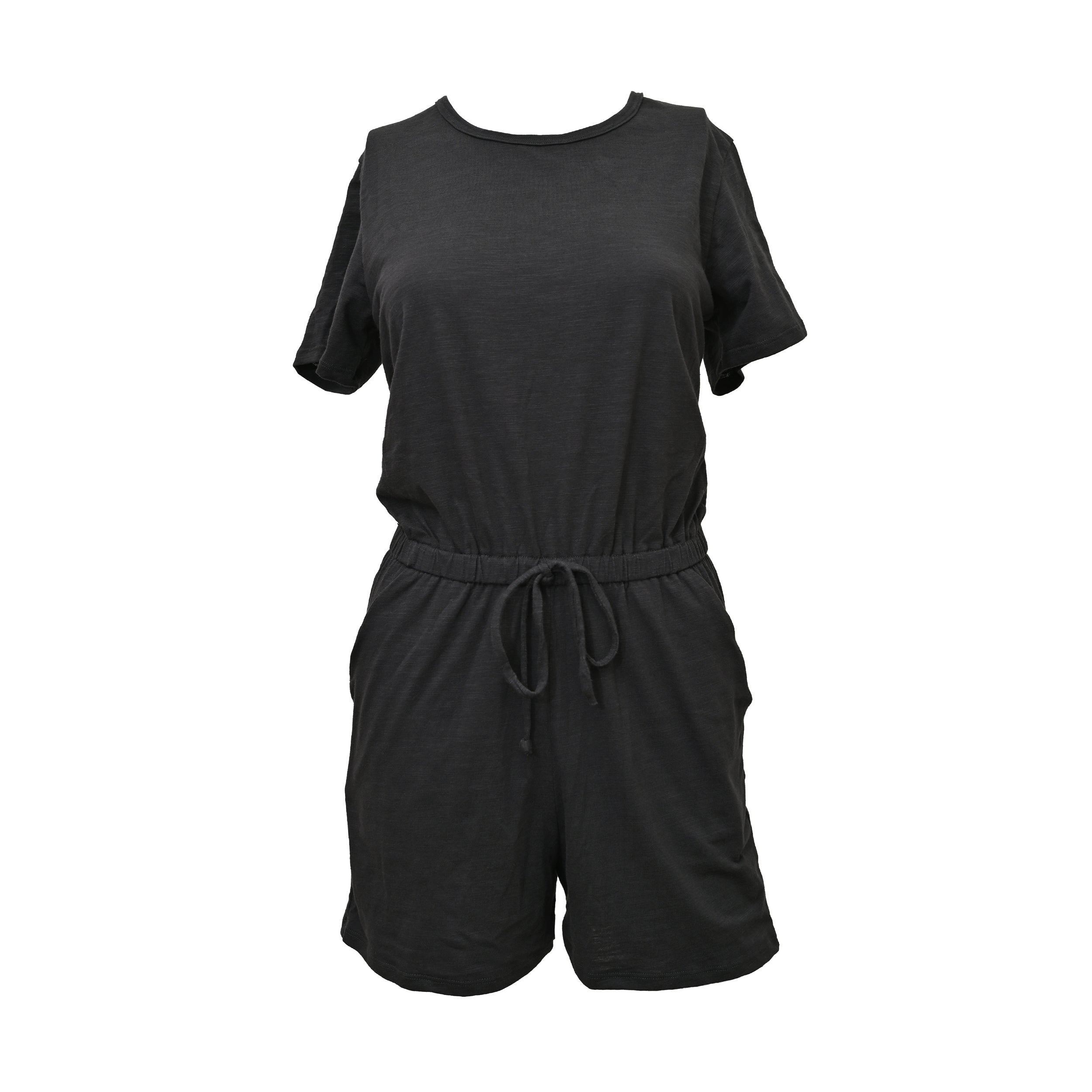 Lezat Rompers Sandy Short Sleeve Drawstring Romper - Black
