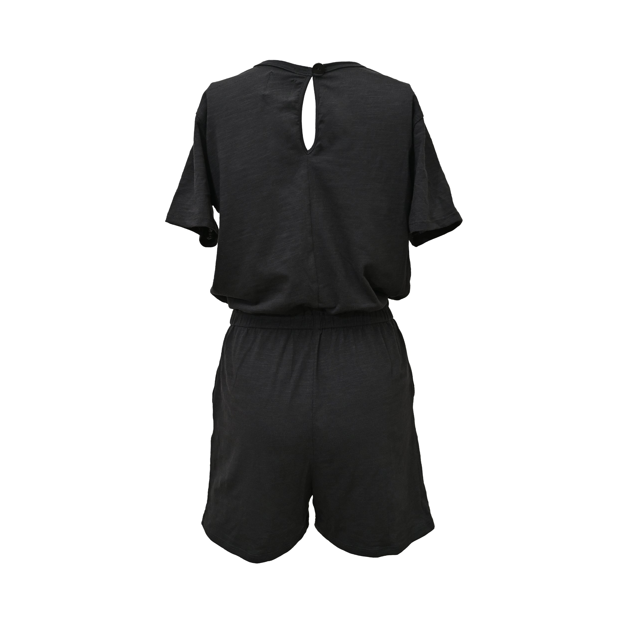 Lezat Rompers Sandy Short Sleeve Drawstring Romper - Black