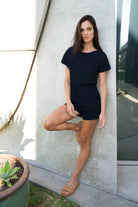 Lezat Rompers Sandy Short Sleeve Drawstring Romper - Black