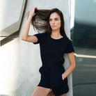 Lezat Rompers Sandy Short Sleeve Drawstring Romper - Black