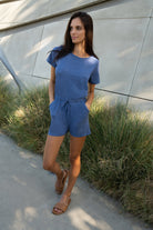 Lezat Rompers Sandy Short Sleeve Drawstring Romper - Denim