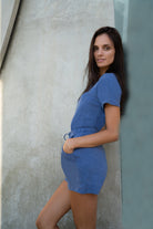 Lezat Rompers Sandy Short Sleeve Drawstring Romper - Denim