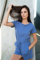 Lezat Rompers Sandy Short Sleeve Drawstring Romper - Denim