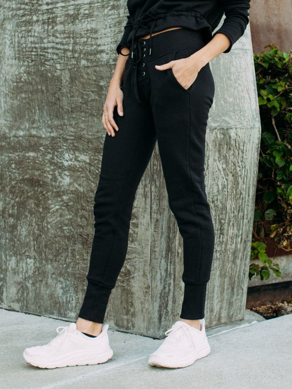 Lezat Sweatpant Kelly Slim Lace-Up French Terry Organic Cotton Sweatpant - Black