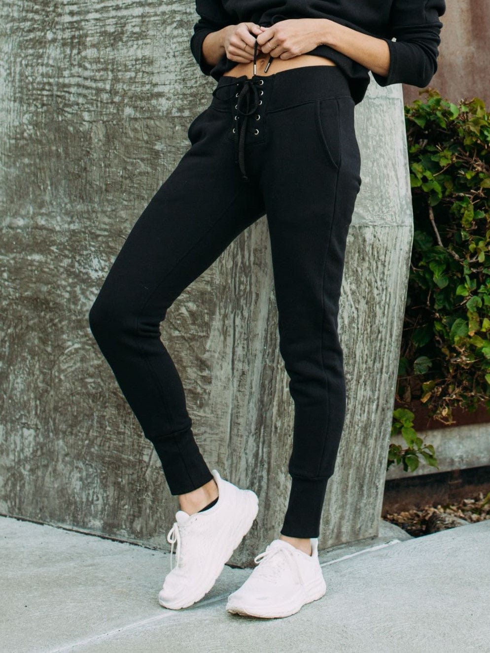Lezat Sweatpant Kelly Slim Lace-Up French Terry Organic Cotton Sweatpant - Black