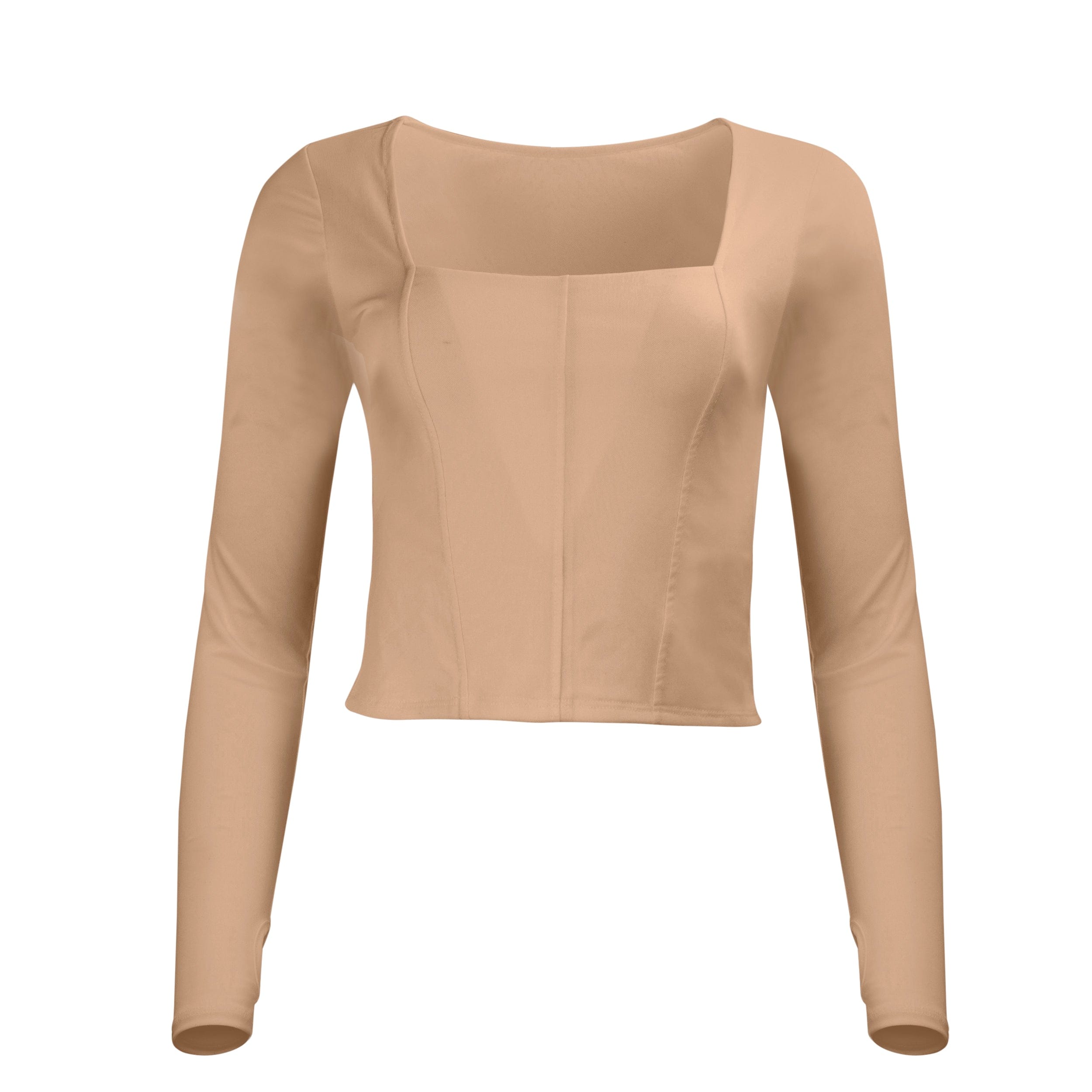 Lezat Sweatpants Hailey Mesh and Cotton Long Sleeve Top - Latte