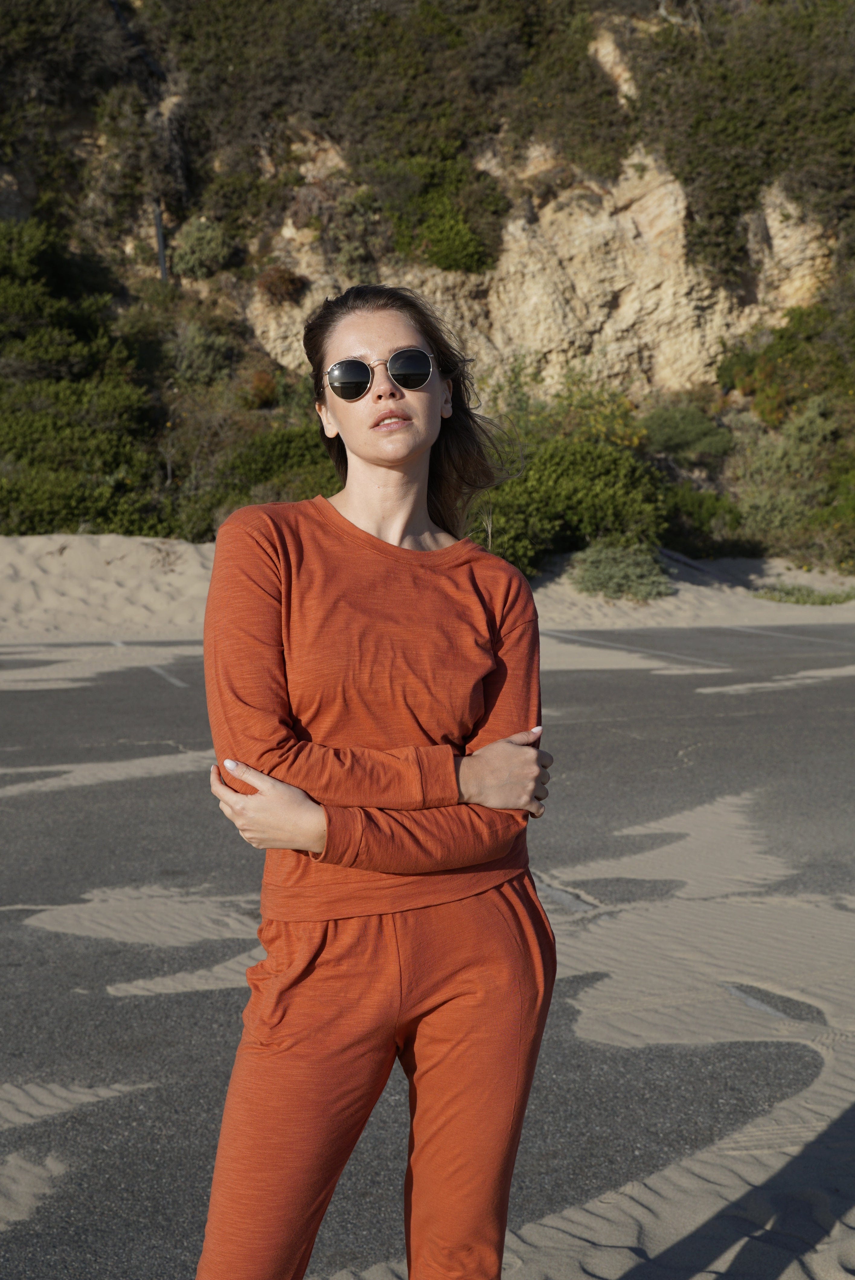 Lezat Tank Tegan Cotton Long Sleeve Pullover - Brick