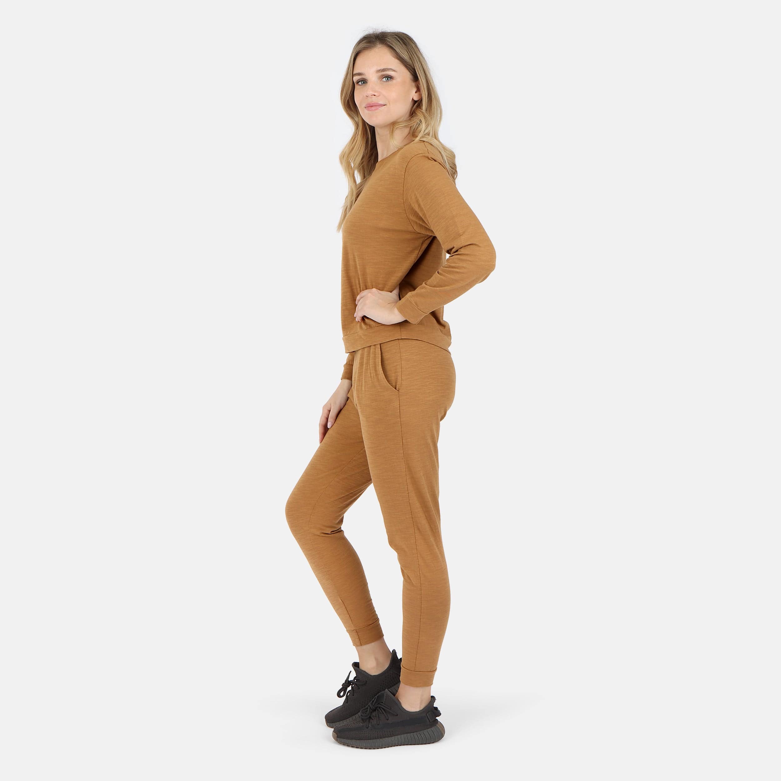 Lezat Tank Tegan Cotton Long Sleeve Pullover - Camel