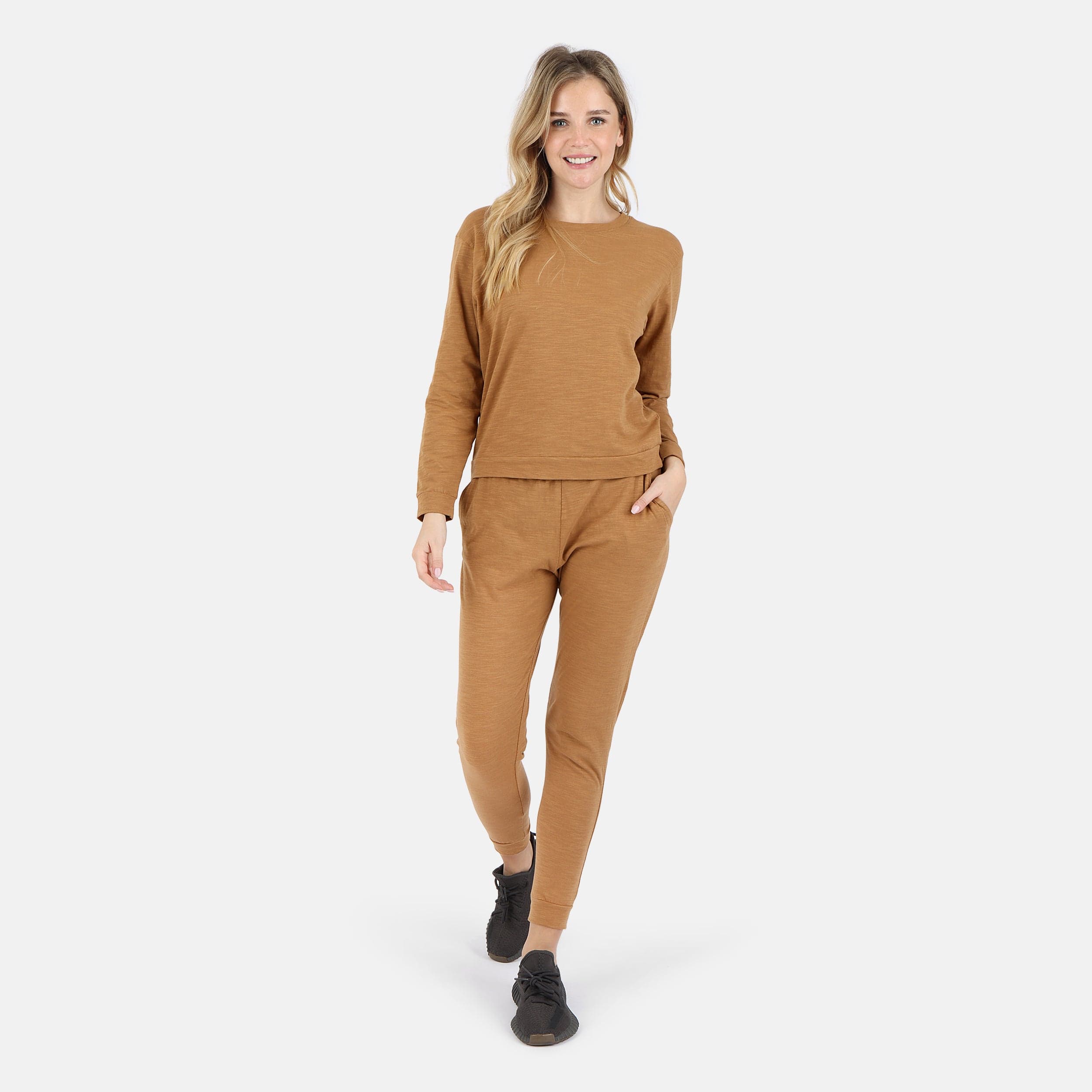 Lezat Tank Tegan Cotton Long Sleeve Pullover - Camel