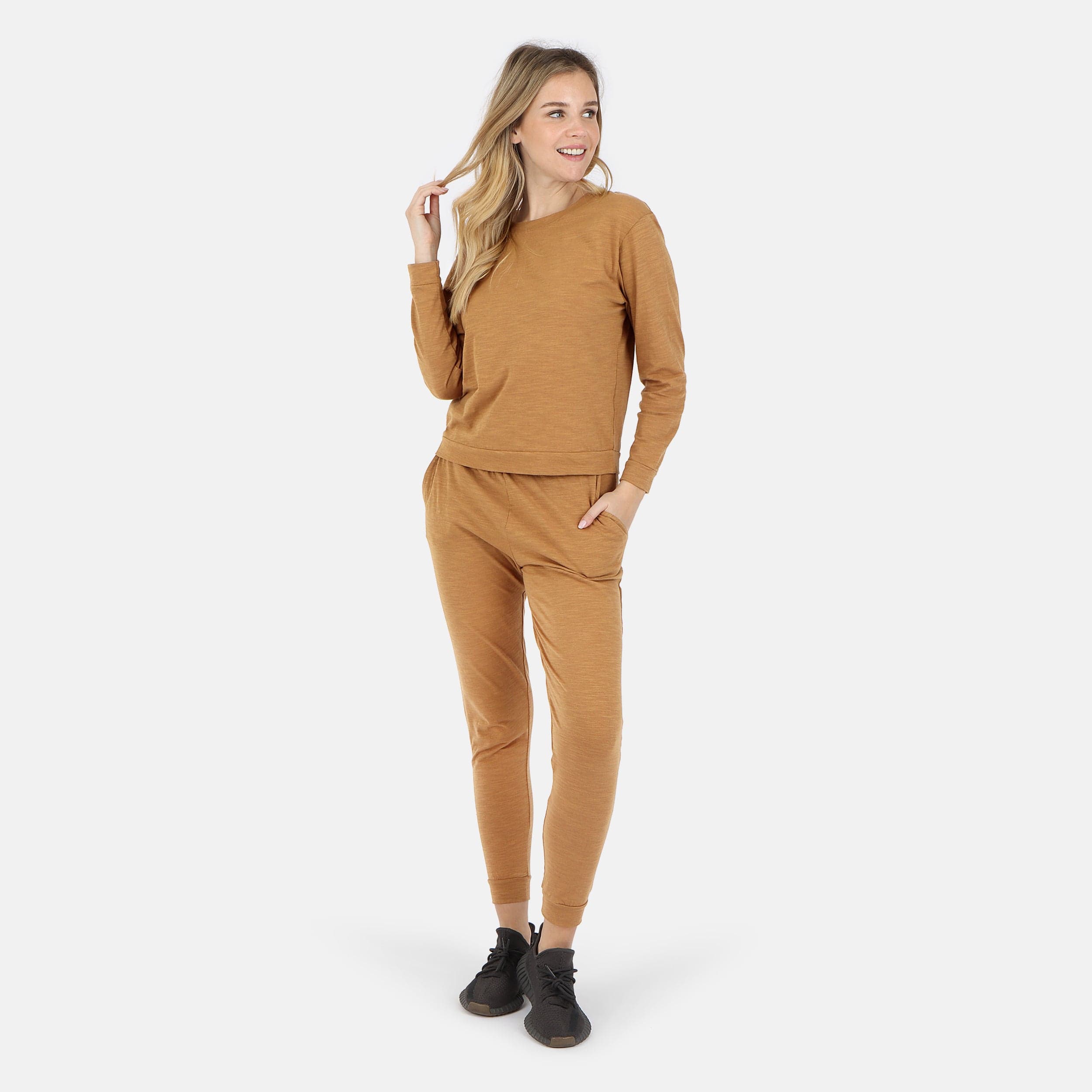Lezat Tank Tegan Cotton Long Sleeve Pullover - Camel